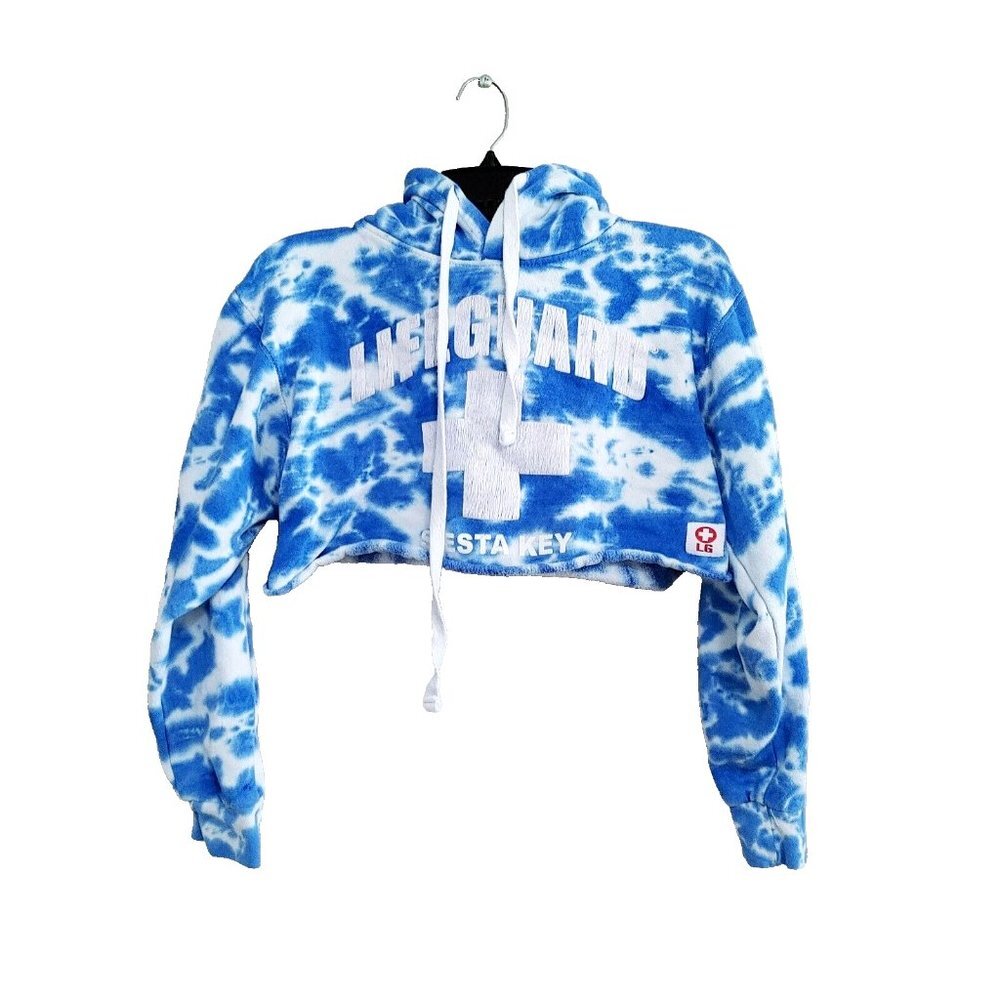 LIFEGUARD Cropped Hoodie Siesta Key Blue Tie Dye Size Small Long Sleeve